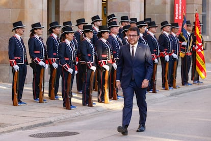 El expresidente de la Generalitat, Pere Aragonés, a su llegada a los actos de conmemoración de la Diada en el Parlament, el pasado miércoles.