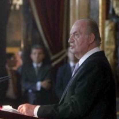 El Rey don Juan Carlos durante su intervención en la recepción anual al cuerpo diplomático acreditado en España.
