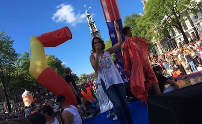 Spanish singer Barei in Amsterdam, during the festivities where Madrid officially received the baton to take over as the seat of Euro Pride.