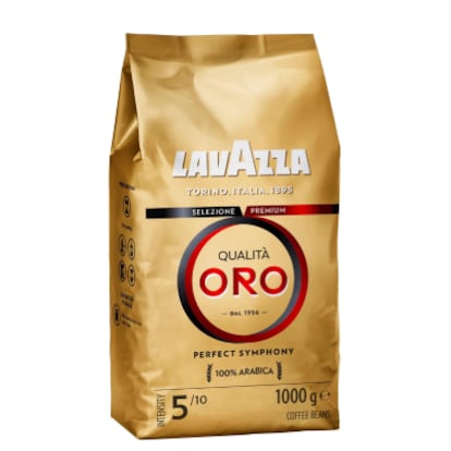 Café en grano Qualità Oro, el café 100% arábico con notas frutales de la marca Lavazza.