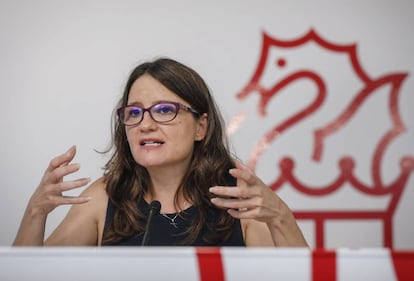 La vicepresidenta del Gobierno valenciano, Mónica Oltra, en la rueda de prensa posterior al pleno del Consell. 