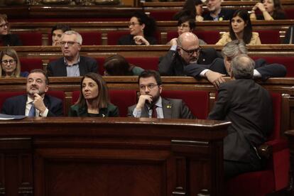 Diputats d'ERC i JxCat, aquest dilluns al Parlament.