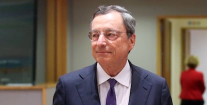 El presidente del BCE, Mario Draghi, a su llegada al &uacute;ltimo Eurogrupo.
 