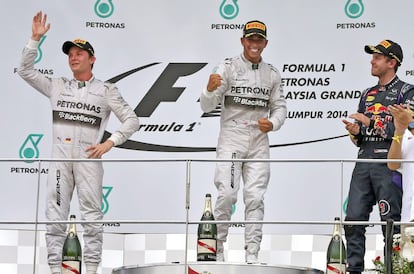 Rosberg, Hamilton y Vettel, en el podio. 