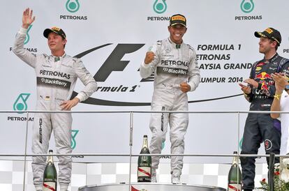 Rosberg, Hamilton y Vettel, en el podio. 