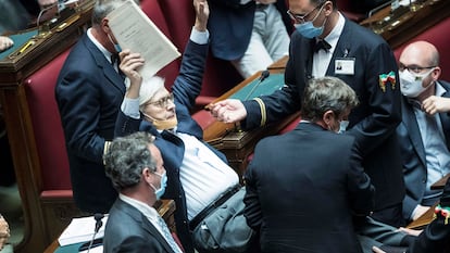 Deputy Vittorio Sgarbi being ejected from the Italian Parliament in 2020.