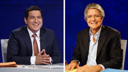 Andrés Arauz y Guillermo Lasso, en uno de los debates presidenciales de Ecuador.