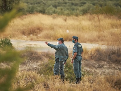 Agentes de la Guardia Civil desplegados en el dispositivo en búsqueda de la pantera en Ventas de Huelma (Granada). / FERMÍN RODRÍGUEZ