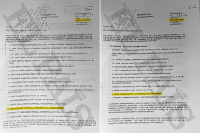 Carátulas de las minutas de las juntas de autoridades mantenidas en Iguala, Guerrero, en octubre de 2014. En amarillo, las fechas y el nombre de García Harfuch.