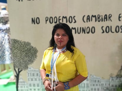 Sonia Guajajara, líder de los Pueblos Indígenas de Brasil, en la COP 25 en Madrid. 