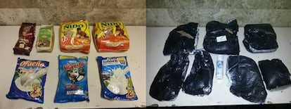 A minor entering the country from Ecuador was arrested with 7.9 kilograms of cocaine hidden in bags of sweets he was carrying in his hand luggage. The adult waiting for the boy in the arrivals lounge was also arrested.