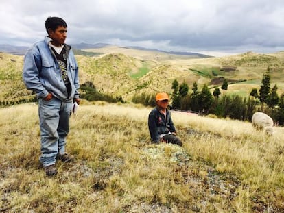 V&iacute;ctor Mendoza, l&iacute;der de una cooperativa agr&iacute;cola de una min&uacute;scula comunidad de Negritos, con su hijo de 10 a&ntilde;os.