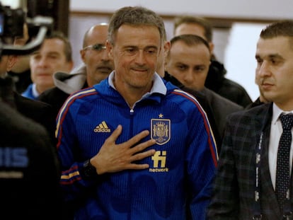 Luis Enrique, a su llegada a Jordania, este miércoles.