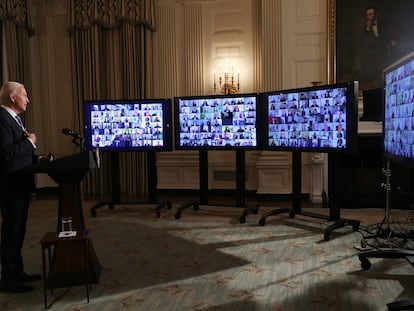 Joe Biden, en una ceremonia virtual en la Casa Blanca.