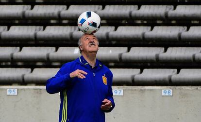 Del Bosque, ayer en el entrenamiento de la selección.