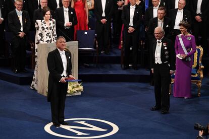 Kazuo Ishiguro, guardonat amb el Nobel de Literatura, el 2017 a Estocolm, Suècia.