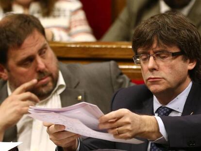 El president de la Generalitat, Carles Puigdemont i el vicepresident, Oriol Junqueras.