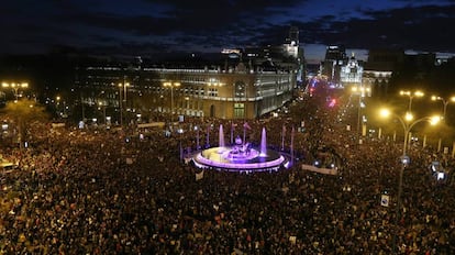 An aerial view of the march through Madrid on Friday night.