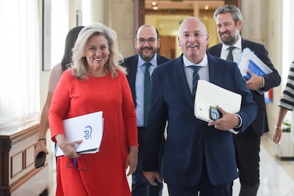 El portavoz del PP en el Congreso, Miguel Tellado, a su llegada a una reunión de la Junta de Portavoces.