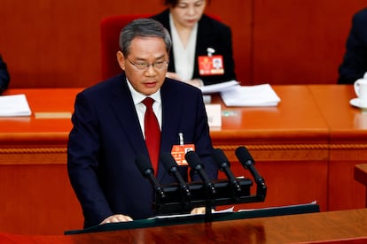 El primer ministro, Li Qiang, durante su discurso inaugural, este miércoles. 