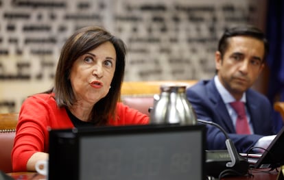 Margarita Robles, este martes en la comisión de Defensa en el Senado.