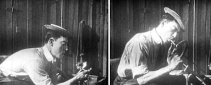 Dos planos de las imágenes nunca vistas de 'El herrero' (1922), de Buster Keaton. La copia la descubrió el historiador argentino Fernando Martín Peña.
