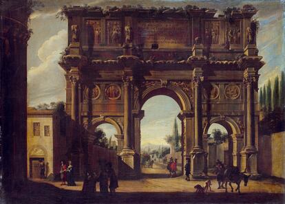 Viviano Codazzi pintó a mediados del siglo XVII este <i>Arco de Constantino</i>, óleo del Louvre. El interés de esta ambiciosa exposición es que muestra al público la evolución de los decorados y escenarios arquitectónicos.