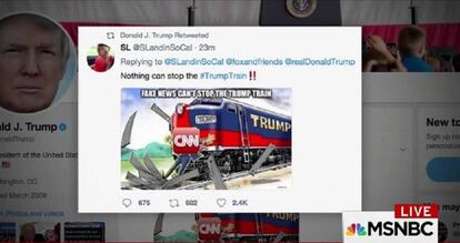 Reproducci&oacute;n del retuit de Trump emitida por la cadena MSNBC.