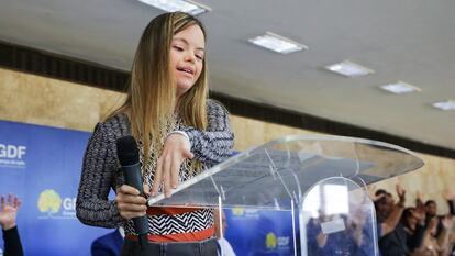 Vitória Mesquita, brasileña de 25 años, durante una charla en una imagen cedida.