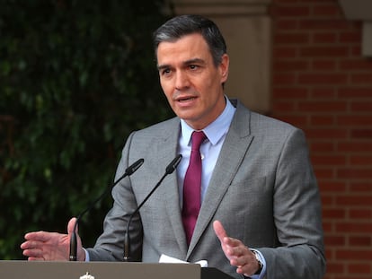 Pedro Sánchez, durante el anuncio de los indultos a los presos del 'procés', el martes en La Moncloa.