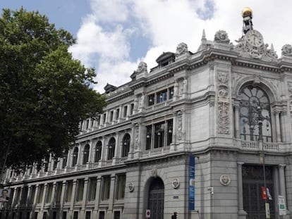 Exterior de la sede del Banco de España, en Madrid.