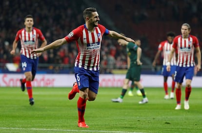 Koke celebra el gol inicial del partido.