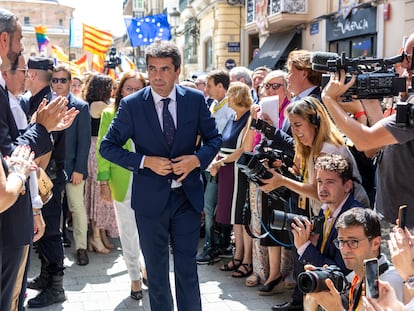 Carlos Mazón, a su llegada al Palau de la Generalitat, este lunes.