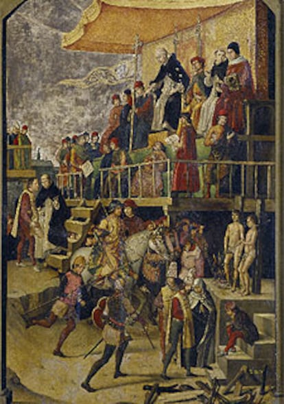 &#39;Auto de fe presidido por santo Domingo de Guzmán&#39;

(1495), de Pedro Berruguete.