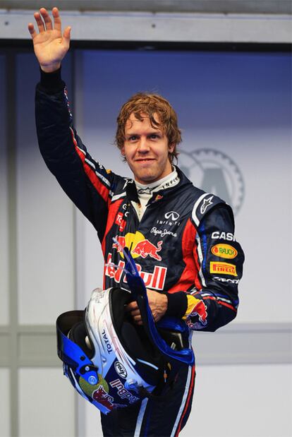 Vettel, instantes después de lograr la 'pole' en Sepang.