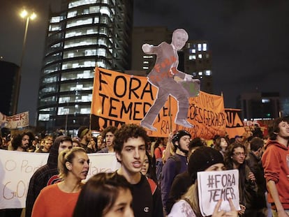 Manifestação pelo 'fora Temer' nesta quinta em São Paulo.