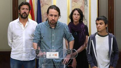Rueda de prensa de Pablo Iglesias tras el pleno del Congreso de los Diputados del pasado jueves.