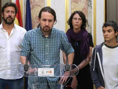 Rueda de prensa de Pablo Iglesias tras el pleno del Congreso de los Diputados del pasado jueves.