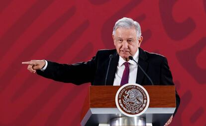 The Mexican president Andrés Manuel López Obrador during one of his morning conferences.