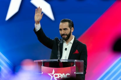 Nayib Bukele durante su participación en la Conferencia de Acción Política Conservadora en Maryland, Estados Unidos, en febrero de 2024. 