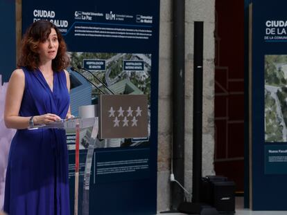 La presidenta de la Comunidad de Madrid Isabel Díaz Ayuso, durante la presentación del proyecto Ciudad de la Salud, a mediados de junio.