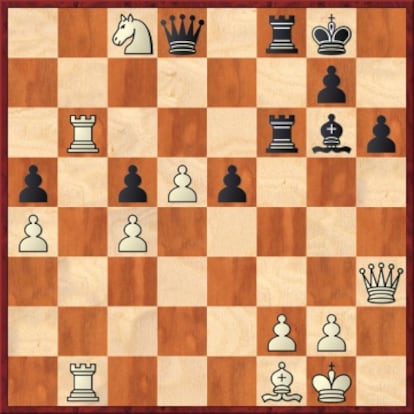 En esta posición, Caruana jugó 41 T1b5, cuando ganaba muy fácilmente con 41 Txf6 Dxf6 42 Tb2, ya que a 42 ..Af5 seguiría 43 Dxf5.