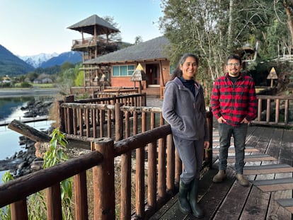 La oceanógrafa Darinka Pecarevic y Juan Pablo Espinoza, en Huinay, en la Región de Los Lagos, Chile.