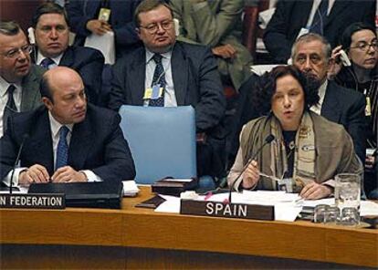La ministra española de Asuntos Exteriores, Ana Palacio, durante su intervención en el Consejo de Seguridad.