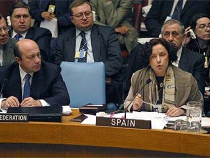 La ministra española de Asuntos Exteriores, Ana Palacio, durante su intervención en el Consejo de Seguridad.