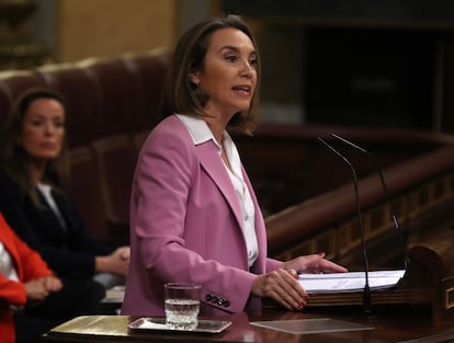  La portavoz del Partido Popular en el Congreso, Cuca Gamarra, durante su intervención en el Congreso. 