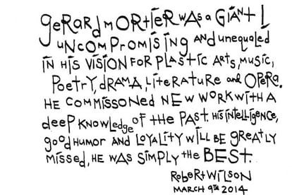 Dedicatoria de Robert Wilson a Gerard Mortier