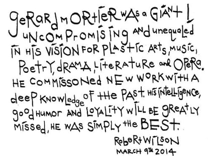 Dedicatoria de Robert Wilson a Gerard Mortier