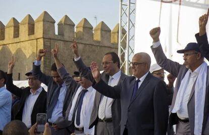 Miembros del Partido Justicia y Desarrollo, durante el último mitin electoral celebrado el jueves en Salé (Marruecos).