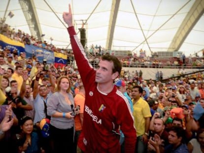 Capriles, el candidato opositor, en un acto de campa&ntilde;a la semana pasada en Barquisimeto.